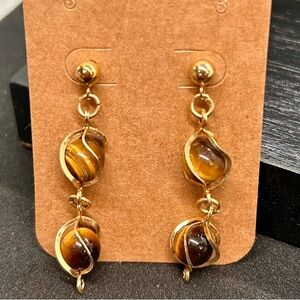 Gold and Brown Beaded Earrings